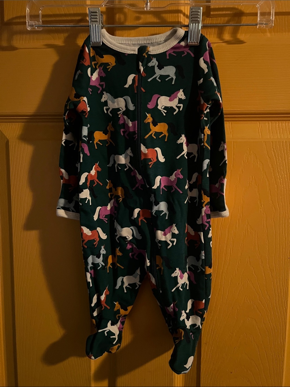 0-3 BABY GIRL WONDER NATION DARK GREEN FOOTIE ONESIE UNICORNS